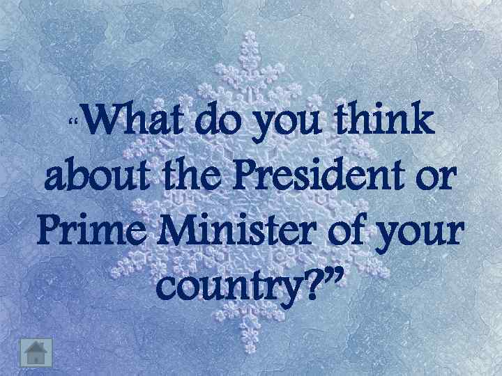 What do you think about the President or Prime Minister of your country? ”