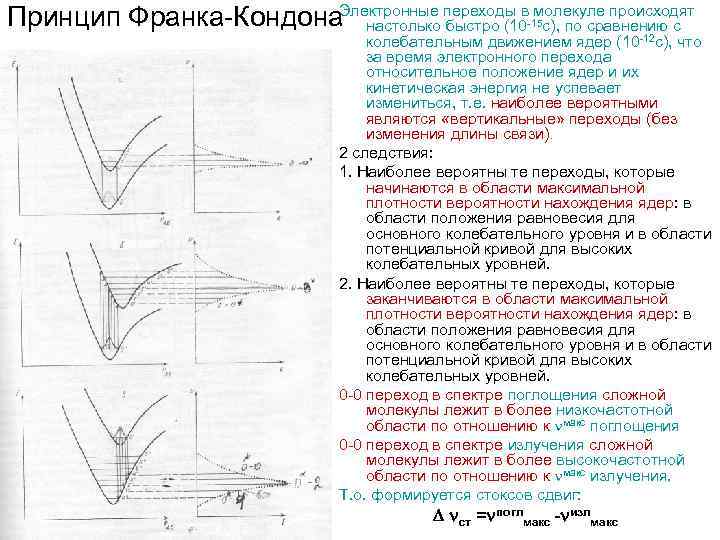 Принцип Франка-Кондона. Электронные переходы в молекуле происходят настолько быстро (10 с), по сравнению с