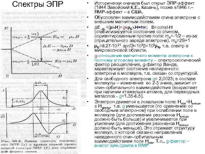 Спектры ЭПР • • Исторически сначала был открыт ЭПР-эффект (1944 Завойский К. Е. ,