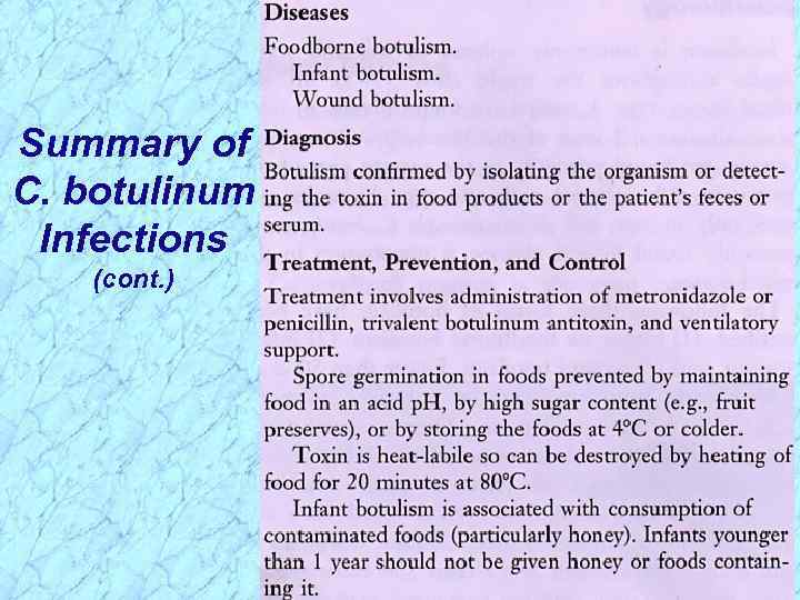 Summary of C. botulinum Infections (cont. ) 