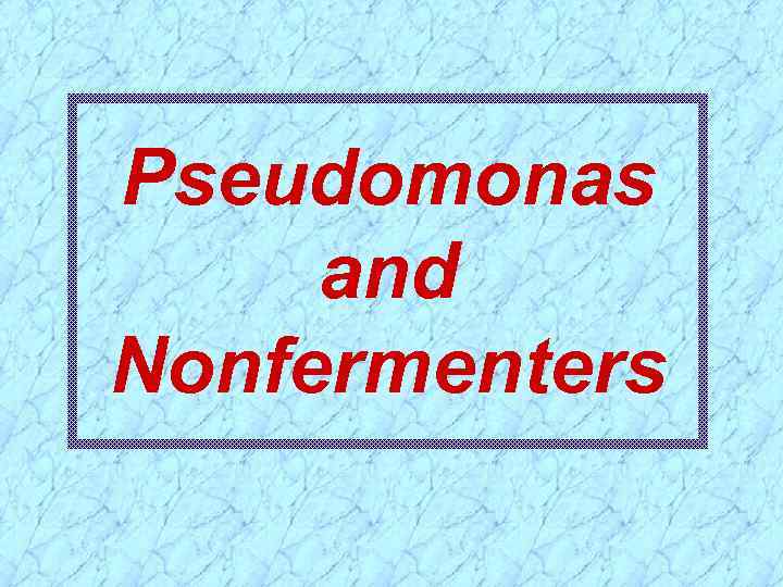 Pseudomonas and Nonfermenters 