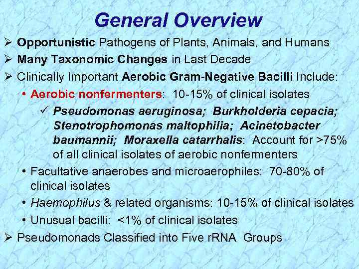 General Overview Ø Opportunistic Pathogens of Plants, Animals, and Humans Ø Many Taxonomic Changes