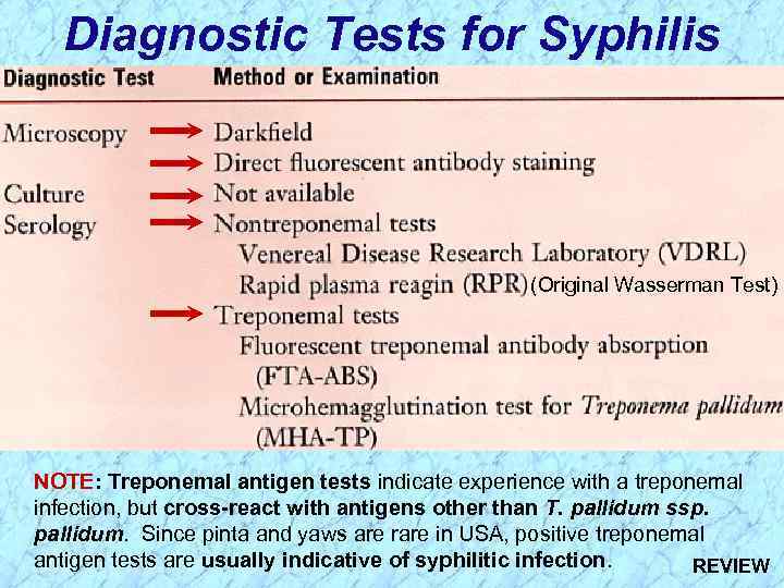 Diagnostic Tests for Syphilis (Original Wasserman Test) NOTE: Treponemal antigen tests indicate experience with