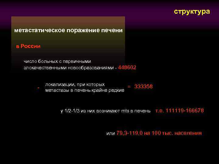 структура метастатическое поражение печени в России число больных с первичными злокачественными новообразованиями - 448602