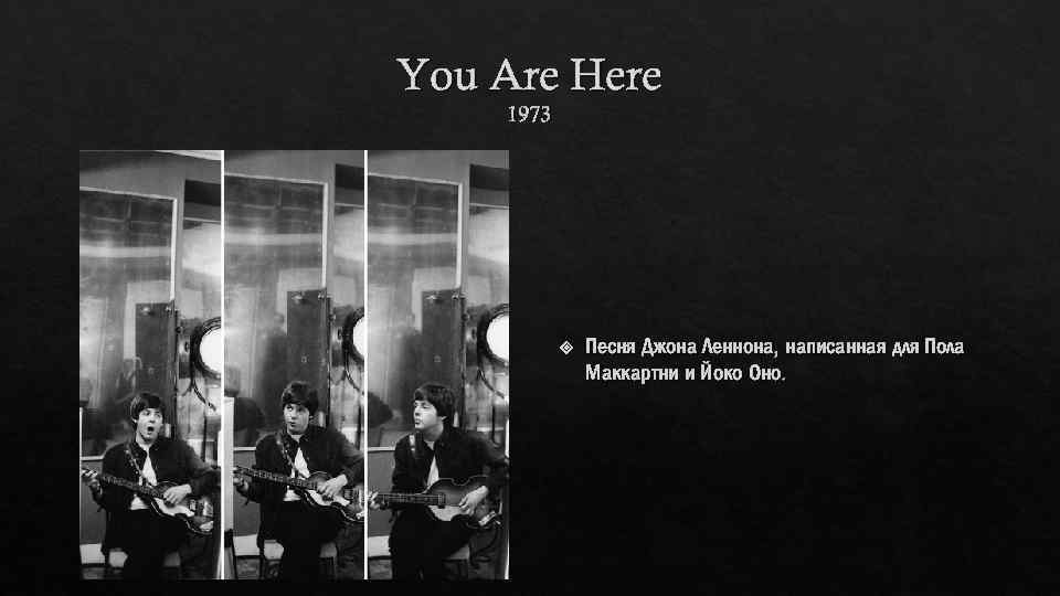 You Are Here 1973 Песня Джона Леннона, написанная для Пола Маккартни и Йоко Оно.