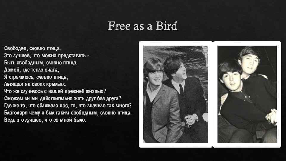 Free as a Bird Свободен, словно птица. Это лучшее, что можно представить Быть свободным,