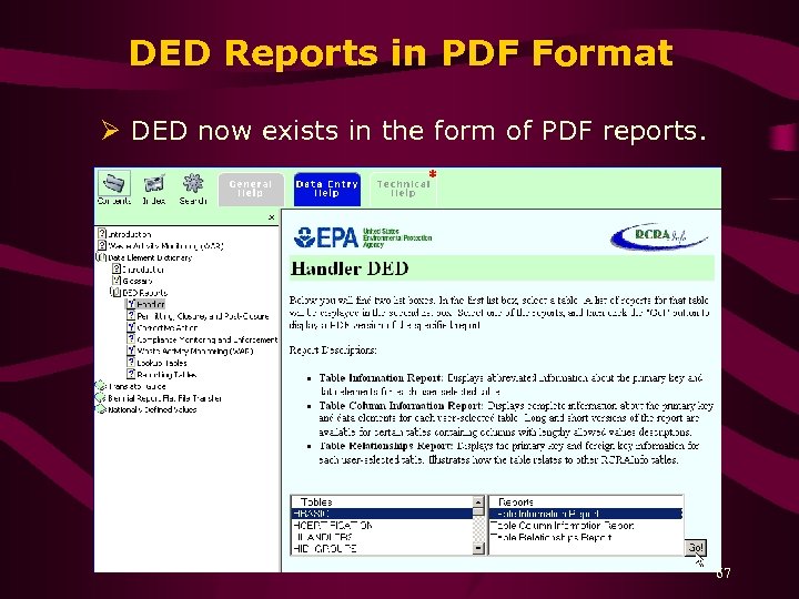 DED Reports in PDF Format Ø DED now exists in the form of PDF