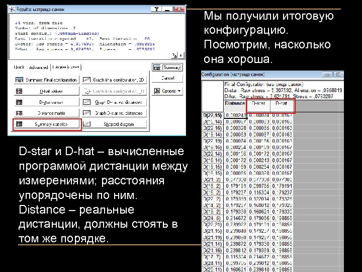 Мы получили итоговую конфигурацию. Посмотрим, насколько она хороша. D-star и D-hat – вычисленные программой