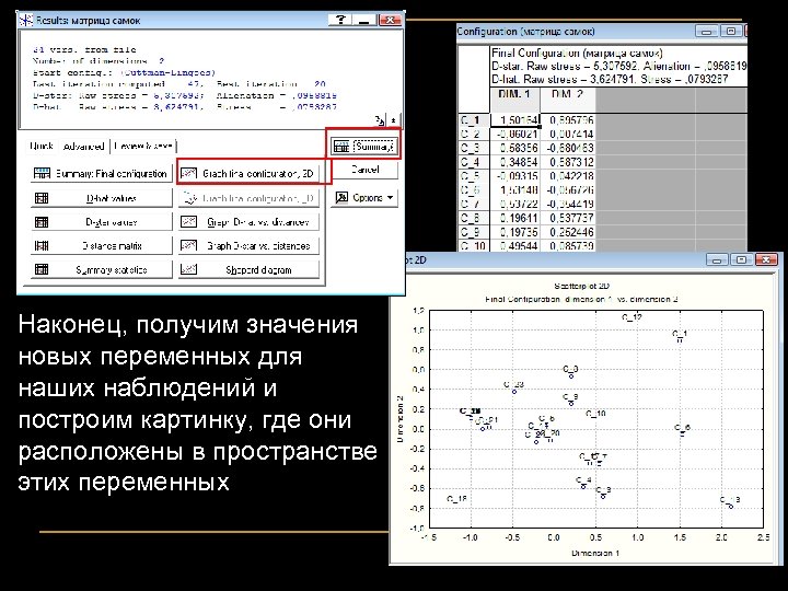 Наконец, получим значения новых переменных для наших наблюдений и построим картинку, где они расположены