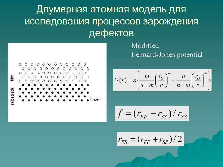 Двумерная атомная модель для исследования процессов зарождения дефектов Modified Lennard-Jones potential 