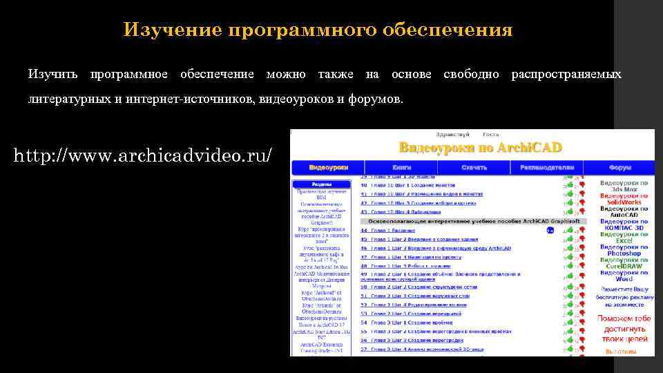 Изучение программного обеспечения Изучить программное обеспечение можно также на основе свободно распространяемых литературных и