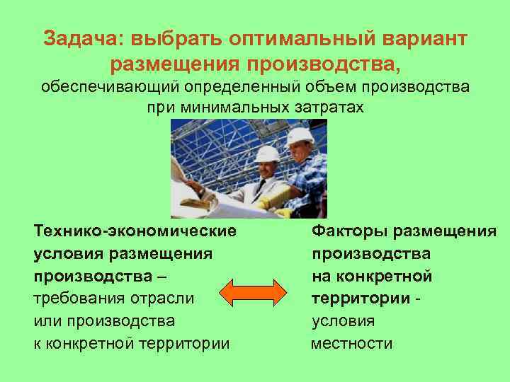 Практическая работа факторы размещения. Задачи размещения производства. Условия размещения производства. - Технико-экономические условия размещения производства. Технико экономические факторы размещения.