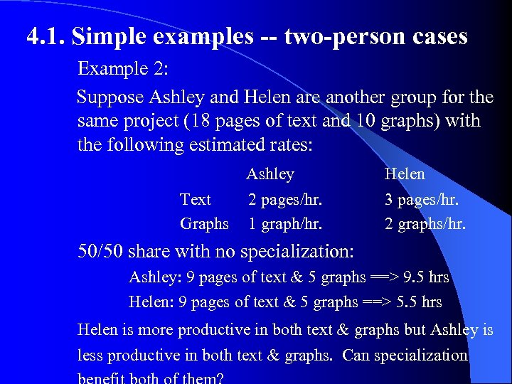 4. 1. Simple examples -- two-person cases Example 2: Suppose Ashley and Helen are