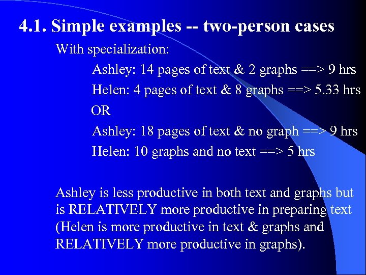 4. 1. Simple examples -- two-person cases With specialization: Ashley: 14 pages of text