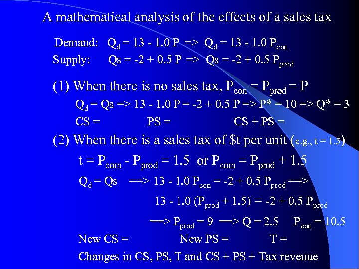 A mathematical analysis of the effects of a sales tax Demand: Qd = 13