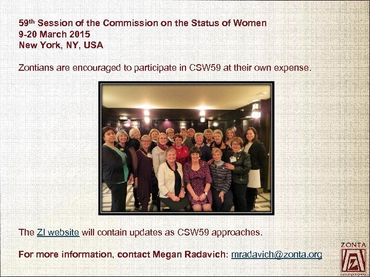 59 th Session of the Commission on the Status of Women 9 -20 March