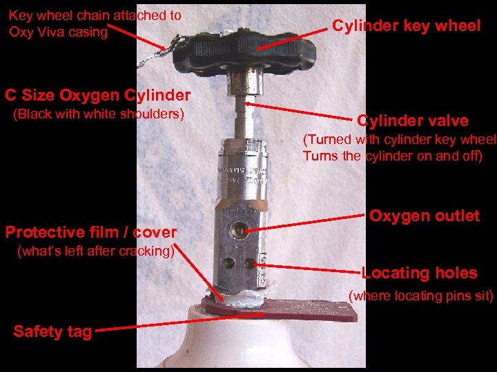 Key wheel chain attached to Oxy Viva casing Cylinder key wheel C Size Oxygen