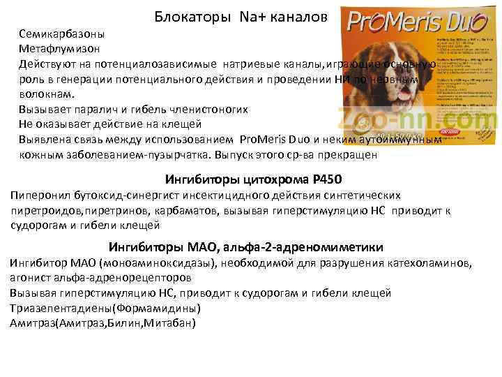 Блокаторы Na+ каналов Семикарбазоны Метафлумизон Действуют на потенциалозависимые натриевые каналы, играющие основную роль в