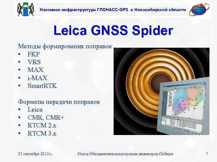 Наземная инфраструктура ГЛОНАСС-GPS в Новосибирской области Leica GNSS Spider Методы формирования поправок • FKP