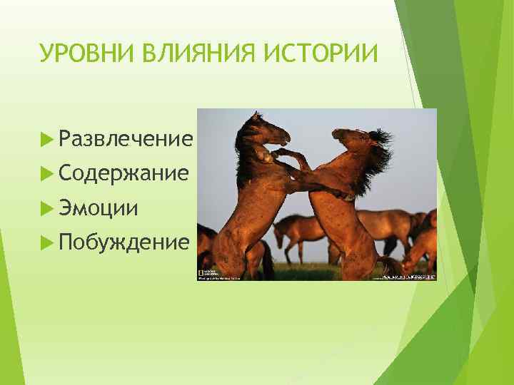 УРОВНИ ВЛИЯНИЯ ИСТОРИИ Развлечение Содержание Эмоции Побуждение 