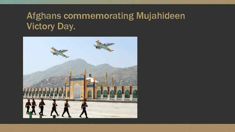 Afghans commemorating Mujahideen Victory Day. 