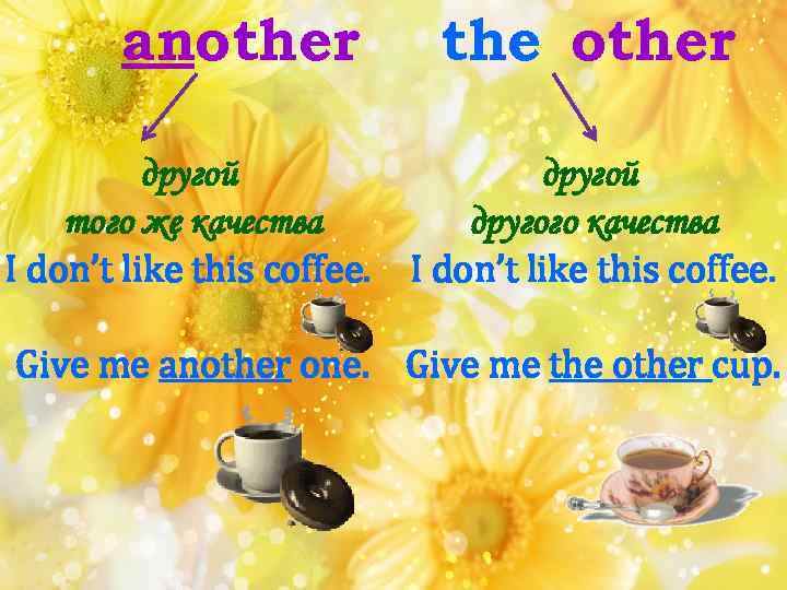 another the other другой того же качества другого качества I don’t like this coffee.