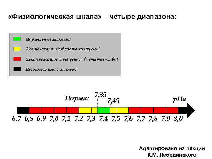  «Физиологическая шкала» – четыре диапазона: Адаптировано из лекции К. М. Лебединского 