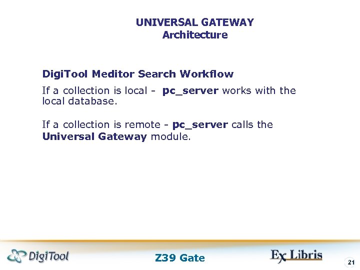 UNIVERSAL GATEWAY Architecture Digi. Tool Meditor Search Workflow If a collection is local -