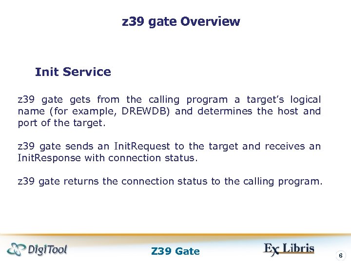 z 39 gate Overview Init Service z 39 gate gets from the calling program