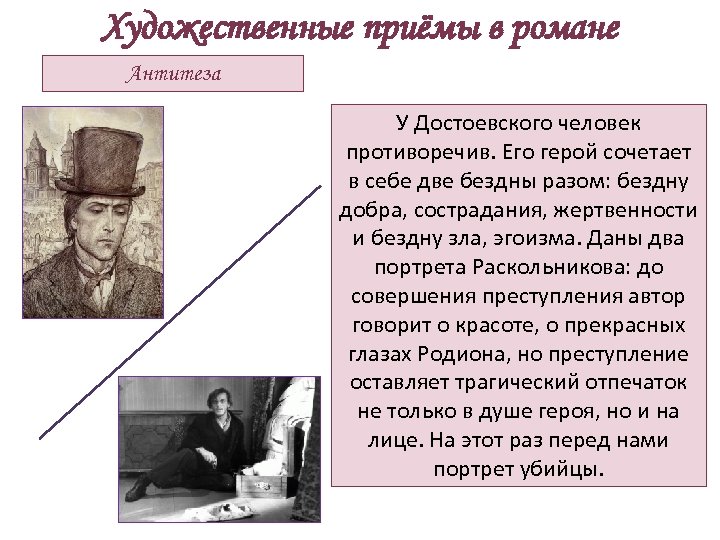 О чем говорит портрет героя. Художественные приемы в преступлении и наказании. Приемы в преступлении и наказании. Художественные приемы в романе преступление и наказание. Герои Романов Достоевского.