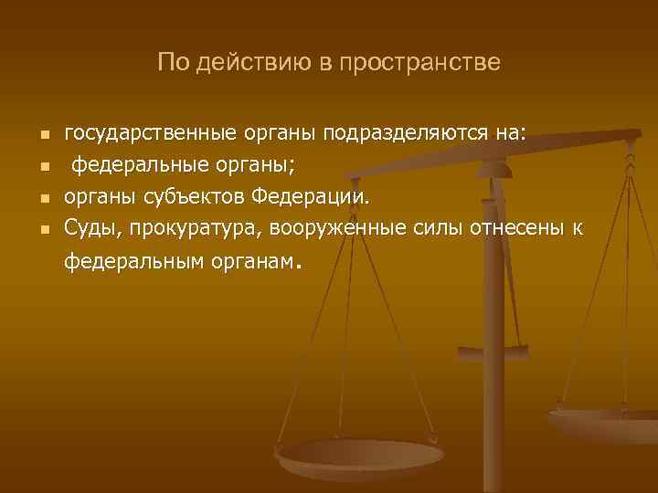 По действию в пространстве n n государственные органы подразделяются на: федеральные органы; органы субъектов