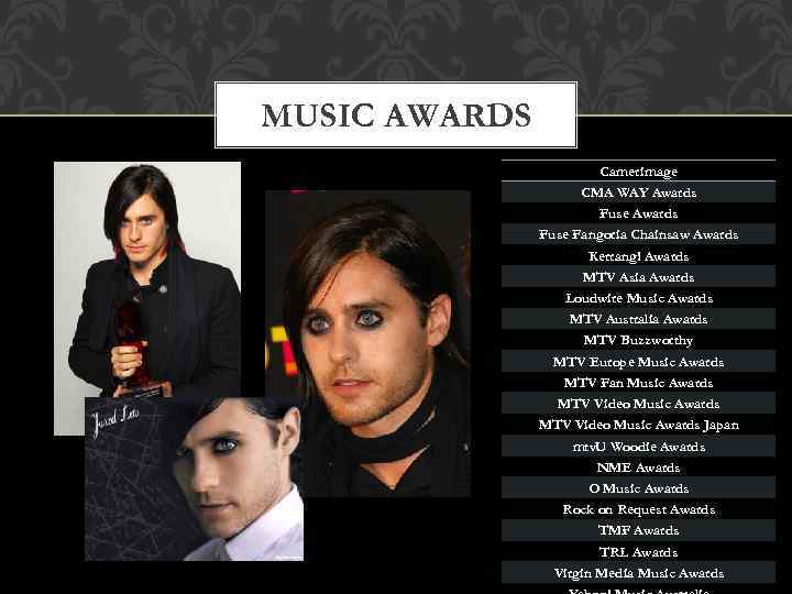 MUSIC AWARDS Camerimage CMA WAY Awards Fuse Fangoria Chainsaw Awards Kerrang! Awards MTV Asia