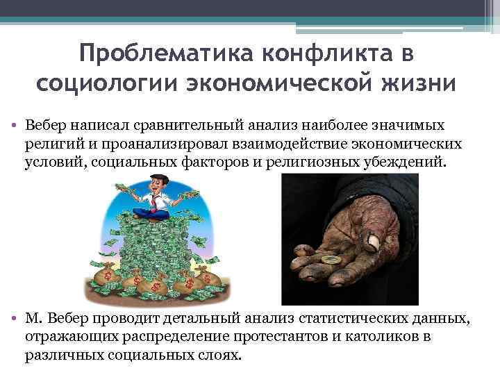 Проблематика конфликта в социологии экономической жизни • Вебер написал сравнительный анализ наиболее значимых религий