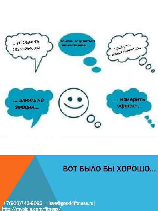 … управлять резонансом… … помочь поделиться впечатлением… … влиять на эмоции… лечь прив иентов…