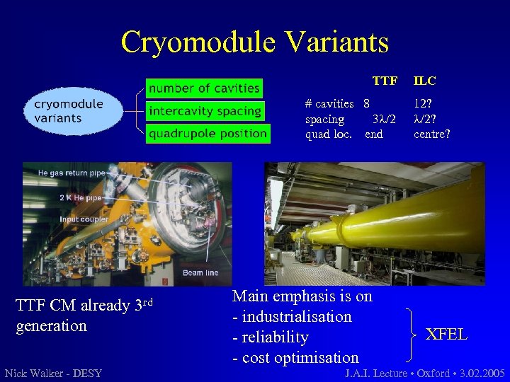 Cryomodule Variants TTF # cavities 8 spacing 3 l/2 quad loc. end TTF CM