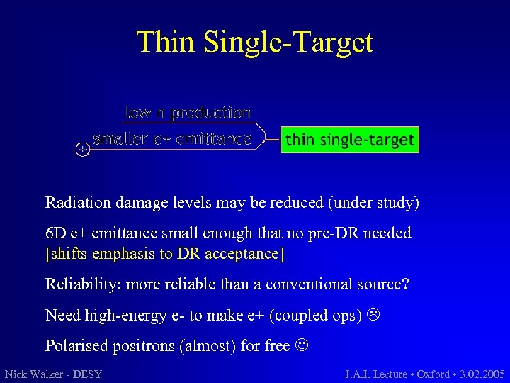 Thin Single-Target Radiation damage levels may be reduced (under study) 6 D e+ emittance