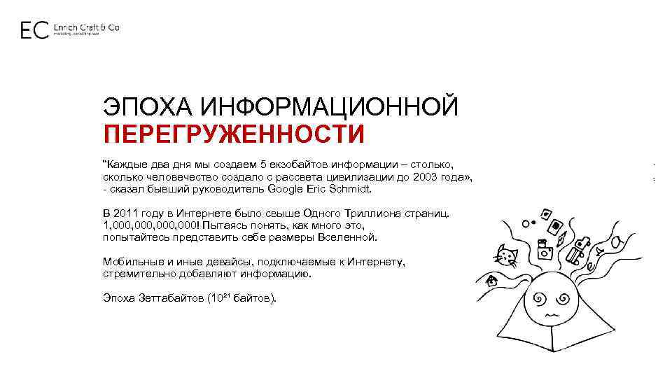 ЭПОХА ИНФОРМАЦИОННОЙ ПЕРЕГРУЖЕННОСТИ “Каждые два дня мы создаем 5 екзобайтов информации – столько, сколько
