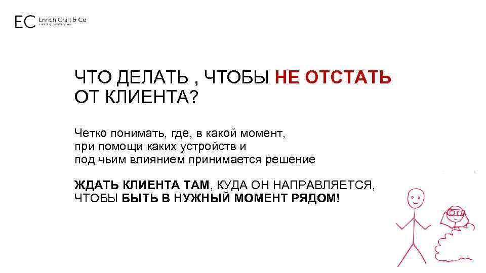 ЧТО ДЕЛАТЬ , ЧТОБЫ НЕ ОТСТАТЬ ОТ КЛИЕНТА? Четко понимать, где, в какой момент,