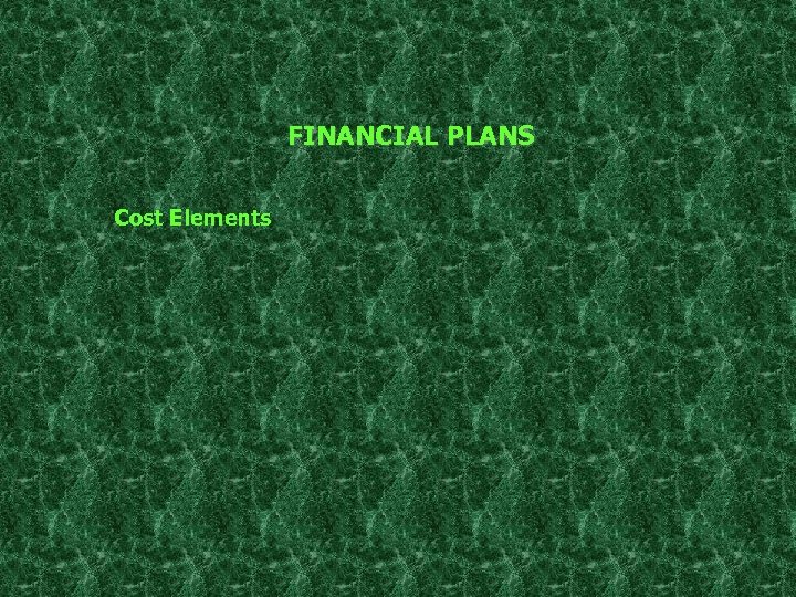 FINANCIAL PLANS Cost Elements 