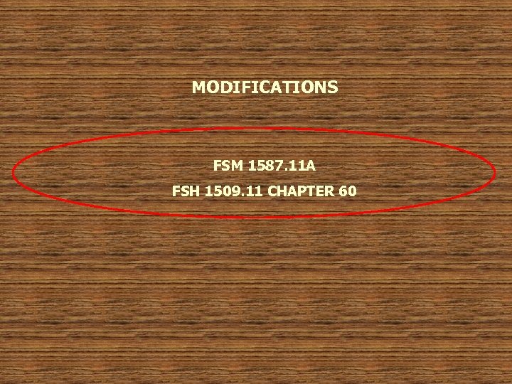 MODIFICATIONS FSM 1587. 11 A FSH 1509. 11 CHAPTER 60 