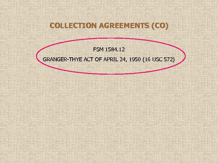 COLLECTION AGREEMENTS (CO) FSM 1584. 12 GRANGER-THYE ACT OF APRIL 24, 1950 (16 USC