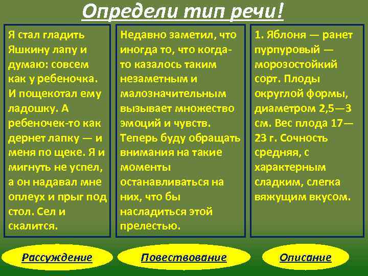 Укажи тип текста описание рассуждение повествование