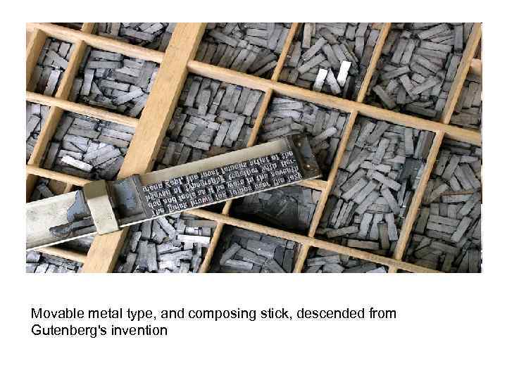 Movable metal type, and composing stick, descended from Gutenberg's invention 