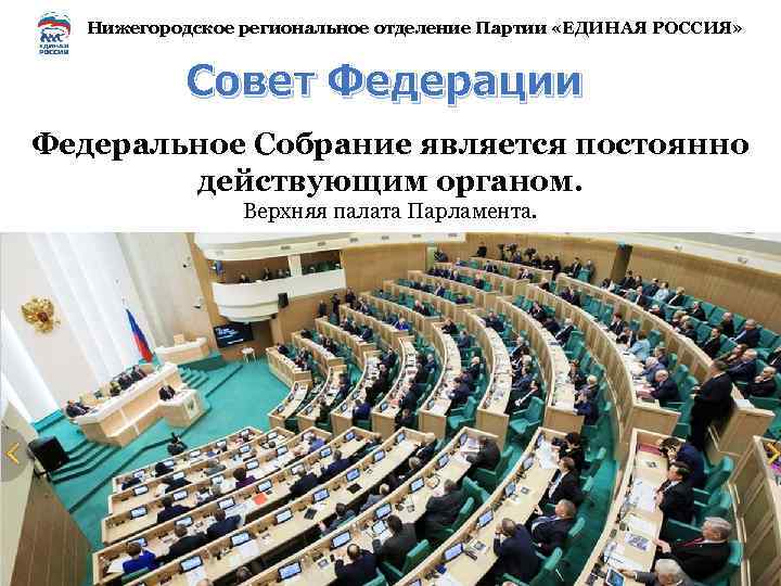 Нижегородское региональное отделение Партии «ЕДИНАЯ РОССИЯ» Совет Федерации Федеральное Собрание является постоянно действующим органом.