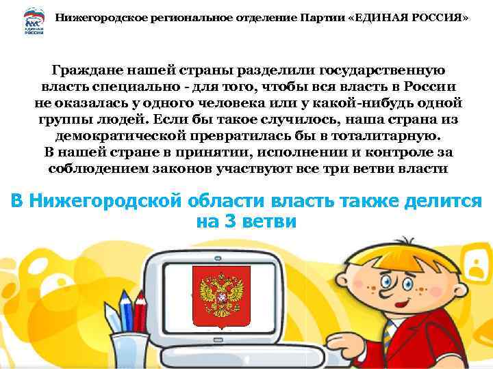 Нижегородское региональное отделение Партии «ЕДИНАЯ РОССИЯ» Граждане нашей страны разделили государственную власть специально -
