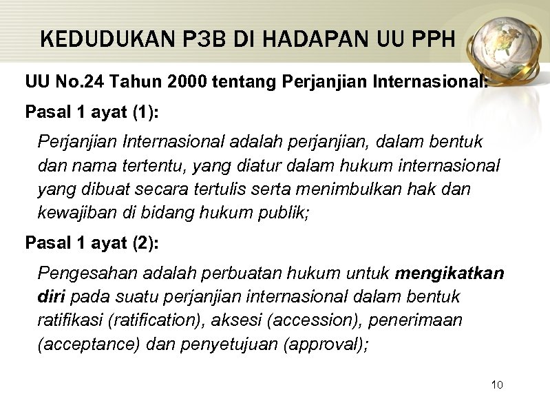 KEDUDUKAN P 3 B DI HADAPAN UU PPH UU No. 24 Tahun 2000 tentang