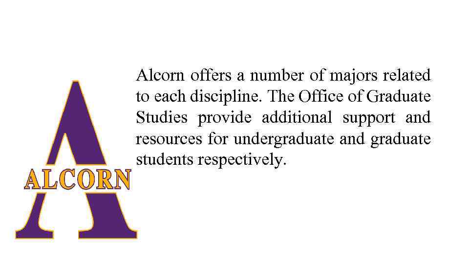 Alcorn offers a number of majors related to each discipline. The Office of Graduate