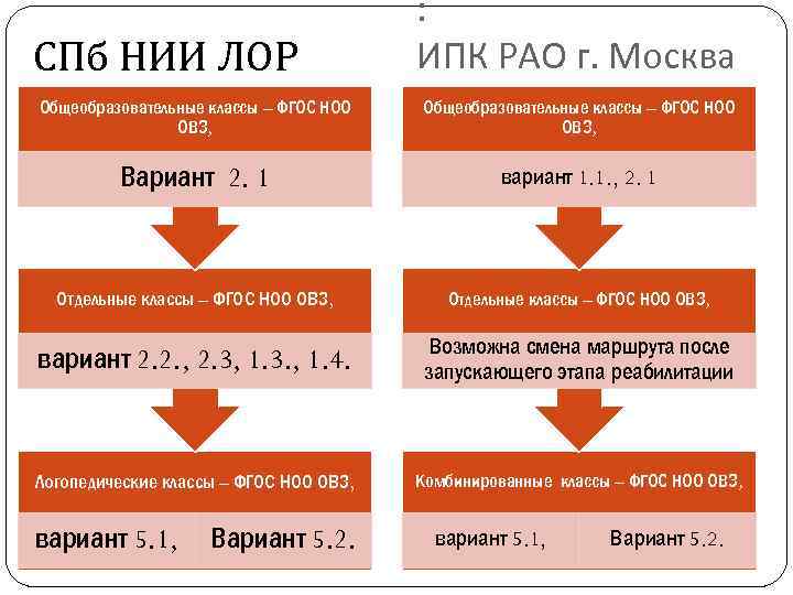 СПб НИИ ЛОР : ИПК РАО г. Москва Общеобразовательные классы – ФГОС НОО ОВЗ,