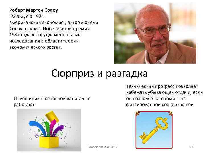 Роберт Мертон Солоу 23 августа 1924 американский экономист, автор модели Солоу, лауреат Нобелевской премии