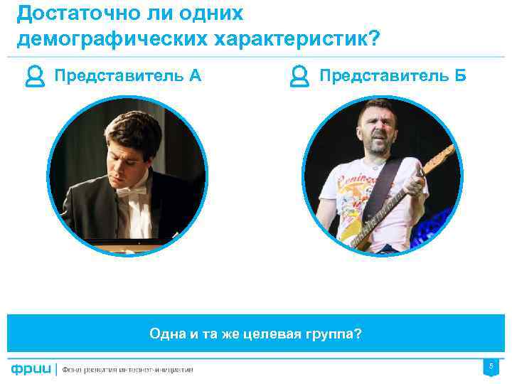 Достаточно ли одних демографических характеристик? Представитель А Представитель Б Одна и та же целевая